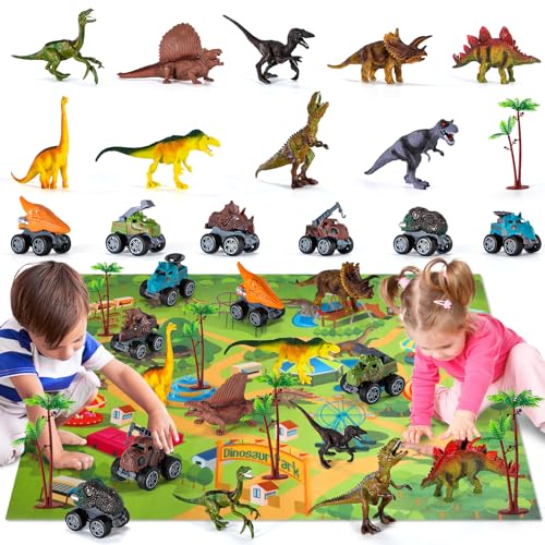 Ci Vetch Dinosaurierspielzeug Set für Kinder 3-5, Kleinkind Dinosaurierspielzeug für 2 bis 4 Jahre mit Figuren Autos Spielen Matte, Kinder Jungen Mädchen Weihnachtsgeburtstag Spielzeug Geschenke von Ci Vetch