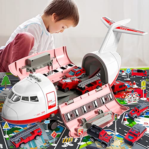 Ci Vetch Flugzeug Spielzeug für 3 Jahre alt, Kinder Mädchen Alter 4-7, große Transport Spray mit 10 Feuerwehrautos, Alter 4-5 von Ci Vetch
