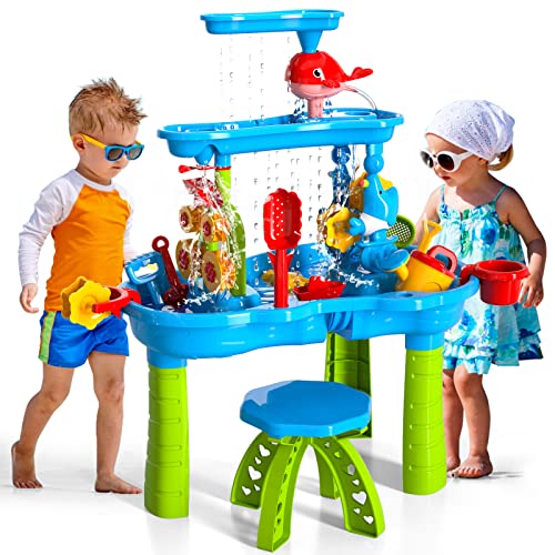 Kinder Sand Wasser Tisch Spielzeug für Kleinkinder, 3-Tier Outdoor Sand und Wasser Tisch für Kinder, Kinders Strand Spielzeug Aktivität Sensorische Spieltisch Sommer Spielzeug für Kleinkind Alter 3-5 Kinder Sand Wasser Tisch Spielzeug für Kleinkinder, 3-Tier Outdoor Sand und Wasser Tisch für Kinder, Kinders Strand Spielzeug Aktivität Sensorische Spieltisch Sommer Spielzeug für Kleinkind Alter 3-5 von Ci Vetch