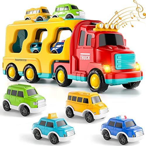 Toy Cars Bunt Auto-Spielzeug für 3 4 5 Jahre alte Kleinkinder Jungen, 5 in 1 Carrier Truck Auto Junge Kleinkinder Spielzeug, Urlaub Geburtstag früh pädagogische Geschenke für Mädchen Alter 3-5 von Ci Vetch