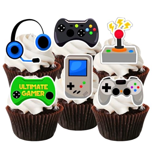 Essbare Cupcake-Aufsätze, Motiv: Gamer mit Vanillegeschmack, gesüßt, 12 Stück Essbare Cupcake-Aufsätze, Motiv: Gamer mit Vanillegeschmack, gesüßt, 12 Stück von Cians Cupcake Toppers