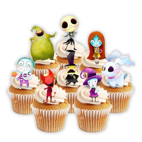 Nightmare Cupcake-Topper, Weihnachtsmotiv, vorgeschnitten, essbare Cupcake-Topper, zum Aufstellen/Liegen, flach, vorgeschnitten, 12 Stück von Cian's Cupcake Toppers Ltd