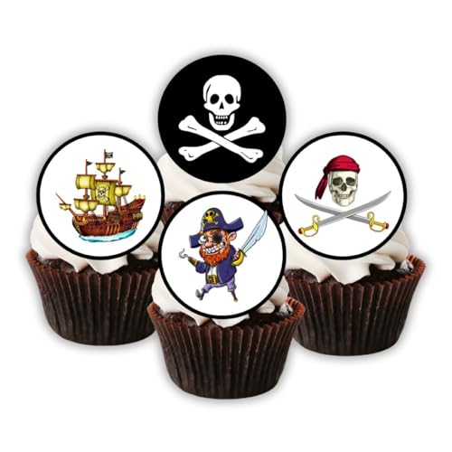 VORGESCHNITTENE Piraten-Cupcake-Topper, Schatz-Thema, essbare Mini-Kuchendekorationen – essbare Piraten-Partydekorationen, Piraten-Kuchentopper, essbare Piraten-Cupcake-Topper (48) von Cians Cupcake Toppers