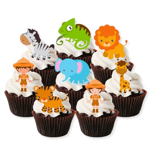 VORGESCHNITTENE Safari Cupcake Topper, essbar, Safari Kuchendekorationen, Dschungeltier Partydekorationen, Tier Kuchentopper, Dschungel Kuchentopper, essbare Safaritiere (24) von Cians Cupcake Toppers