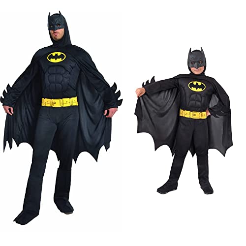 Ciao 11718.L Batman Disguise, Men, Black, Size L & Batman Dark Knight Jungen Kostüm Original DC Comics (Größe 5-7 Jahre) mit gepolsterten Muskeln, Farbe, 11671.5-7 von Ciao