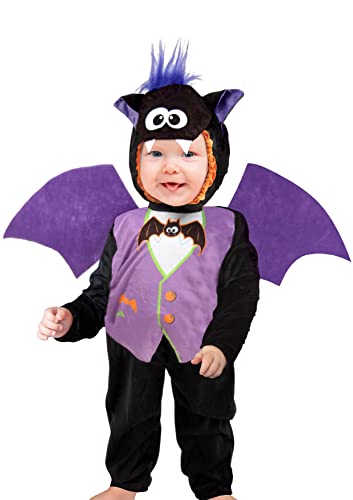 Ciao 14391.1-2 Kleine Fledermaus-Kostüm-Einteiler für Babys mit Haubenverkleidung, Schwarz, Lila, 1–2 Jahre von Ciao