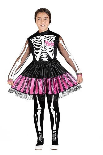 Ciao- Punk Skeletrina Skeleton costume disguise girl (Size 5-7 years) with printed pantyhose von Ciao