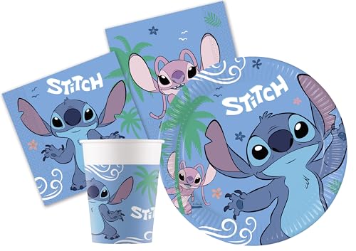 Ciao AZ055 Stitch Partygeschirr Party-Set Disney (Pappteller, Bucher, Servietten), Blau von Ciao