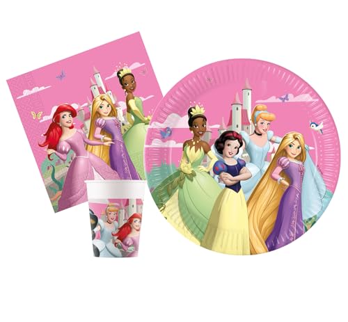 Ciao AZ078 Party-Set Disney Princess Create Your World Personen (88-teilig Teller Ø23 cm, 24 Becher 200 ml, 40 Servietten 33 x 33 cm), Mehrfarbig von Ciao