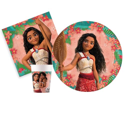 Ciao AZ080 Party-Set Disney Moana II Sailing Spirit Personen (88-teilig Teller Ø23 cm, 24 Becher 200 ml, 40 Servietten 33 x 33 cm), Mehrfarbig von Ciao