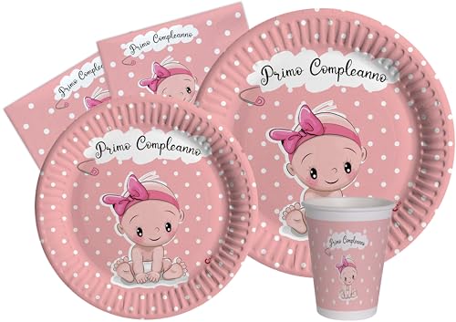 Ciao AZ134 Partygeschirr Party-Set Baby (Pappteller, Bucher, Servietten) in Carta compostabile eco-Friendly, Pinke, 8 Personen von Ciao