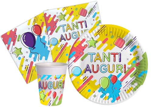 Ciao AZ166 Partygeschirr Party-Set (Pappteller, Bucher, Servietten), cib, Multicolor, 24 Personen von Ciao