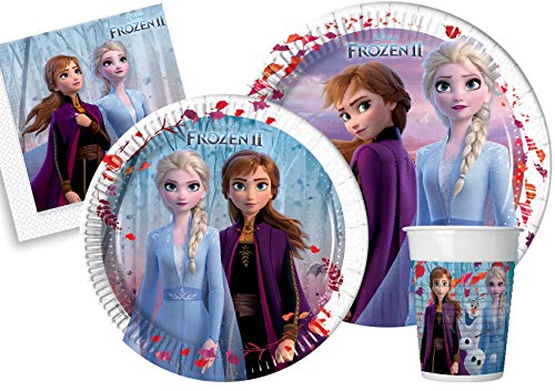 Ciao Partygeschirr Party-Set Disney Frozen II für 24 Personen (112 pcs: 24 Pappteller Ø23cm, 24 Pappteller Ø20cm, 24 Becher 200ml, 40 Servietten 33x33cm) von Ciao