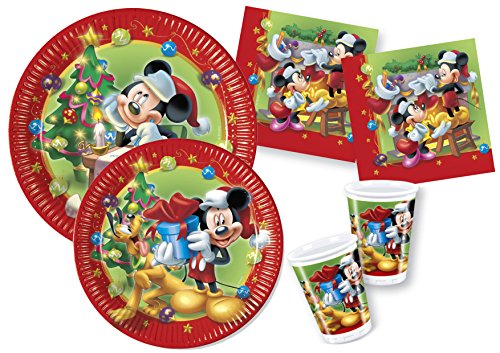 Ciao Partygeschirr Party-Set Disney Mickey Christmas für 10 Personen (50 pcs: 10 Pappteller Ø23cm, 10 Pappteller Ø20cm, 10 Becher 200ml, 20 Servietten 33x33cm) von Ciao