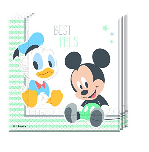 Procos 85590 – Servietten Papier Baby Mickey & Donald, 20 Stück, blau/weiß von Procos