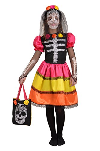 Hello - Totenkopf-Mädchen Kostüm mit Schleier und Handtasche für Kinder, mehrfarbig, 5-7 Jahre, 13026.5-7 Jahre von Ciao