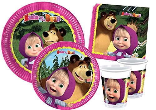 Ciao Y2521 Masha and The Bear for People (112 pcs Ø23cm, Plates Ø20cm, 24 Cups, 40 Napkins) Party Tableware Set von Ciao