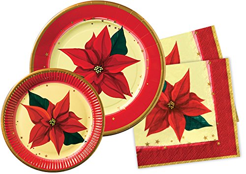 Ciao Partygeschirr Party-Set Weihnachten Christmas Poinsettia für 10 Personen (40 pcs: 10 Pappteller Ø28cm, 10 Pappteller Ø23cm, 20 Servietten 33x33cm) von Ciao