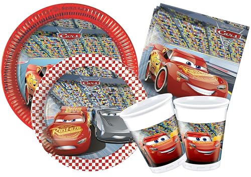 Partygeschirr Party-Set Disney Cars für 24 Personen (112 pcs: 24 Pappteller Ø23cm, 24 Pappteller Ø20cm, 24 Becher 200ml, 40 Servietten 33x33cm) von Ciao