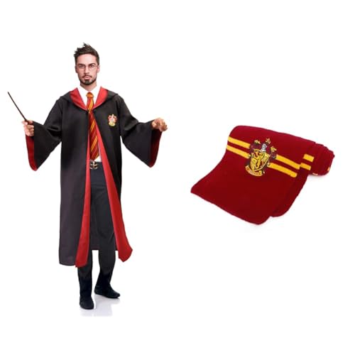 Gryffindor Cloak Cape Tunic Deluxe offiziell Harry Potter (Einheitsgröße Erwachsene) with embroidered emblem and tie & indor Schal offiziell Harry Potter with embroidered emblem von Ciao