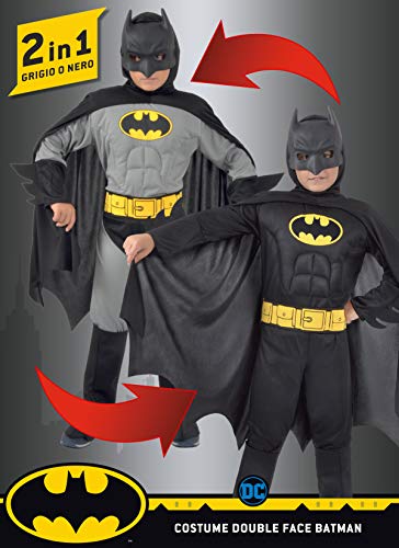 Hallo-Batman 2-in-1 (Classic/Dark Ritter) Original DC Comics Kostüm (Größe 10-12 Jahre) mit gepolsterten Brustmuskeln, schwarz, Girgio, 11720.10-12 von Ciao