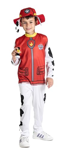 Ciao- Marshall costume disguise fancy dress boy official Paw Patrol (Size 5-7 years) with hat and mini-flashlight, Rot von Ciao