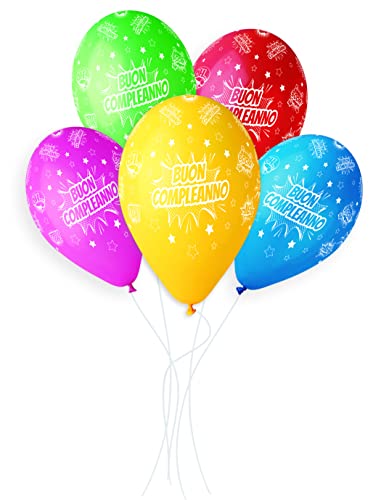 Pack 25 balloons Buon Compleanno in natural latex Premium Quality G120 (Ø 33cm / 13"), assorted colors von Ciao
