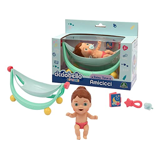 Cicciobello Amicicci, Baby mit Wiege Relax Time, ideal für Nickerchen, 1 Amicicci Mädchen und Zubehör, Spielzeug für Kinder ab 3 Jahren, Giochi Presziosi, CC033 von Cicciobello