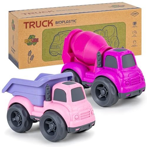 Cicili LKW Spielzeug ab 1 Jahr, Nachhaltiger Bio-Kunststoff Kinder Set ab 2 Jahr, Sandkasten Auto für Kleinkinder Mädchen Sandkasten-Spielzeug Kleine Fahrzeuge (Rosa) von Cicili