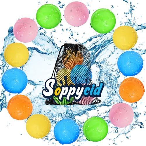 SOPPYCID Wiederverwendbar Wasserball,latexfrei Silikon Wasser Pool Spielzeug,Selbstdichtend und Schnell Befüllbar Outdoor Spielzeug für Kinder, Erwachsene,Familie Garten,Sommer Spiele (15 Stück) von Cicluidex