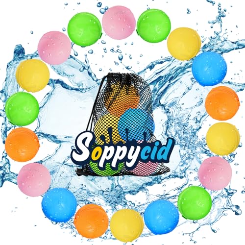 SOPPYCID Wiederverwendbar Wasserball,latexfrei Silikon Wasser Pool Spielzeug,Selbstdichtend und Schnell Befüllbar Outdoor Spielzeug für Kinder,Erwachsene,Familie Garten,Sommer Spiele (20 Stück) von Cicluidex