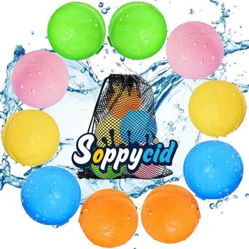 SOPPYCID Wiederverwendbar Wasserball,latexfrei Silikon Wasser Pool Spielzeug,Selbstdichtend und Schnell Befüllbar Outdoor Spielzeug für Kinder,Erwachsene,Familie Garten,Sommer Spiele (10 Stück) von Cicluidex