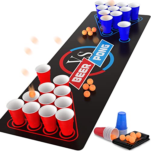 Cieex Trinkspiele, Beer Pong Set beinhaltet Spielmatte, Becher, Bälle, Komplettpaket Bierpong, lustiges Trinkspiel für Erwachsene, für Festivals, Partys, Turniere, BBQ von Cieex