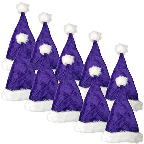 Ciffre 10 Stück im Set Weihnachtsmütze Nikolausmütze Winter Mütze Mützen Nikolaus Santa Lila Plüsch Dicker Fellrand 56-58cm Kopfumfang von Ciffre