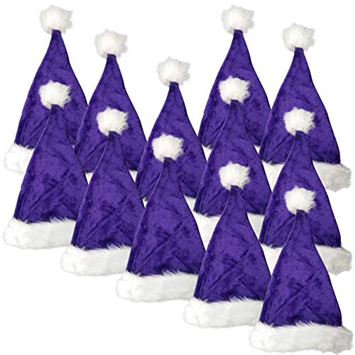 Ciffre 12 Stück im Set Weihnachtsmütze Nikolausmütze Winter Mütze Mützen Nikolaus Santa Lila Plüsch Dicker Fellrand 56-58cm Kopfumfang von Ciffre