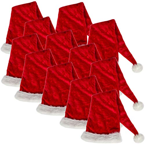 Ciffre 12 Stück im Set Weihnachtsmütze Nikolausmütze Winter Mütze Mützen Nikolaus Santa Rot Lang Plüsch Dicker Fellrand von Ciffre
