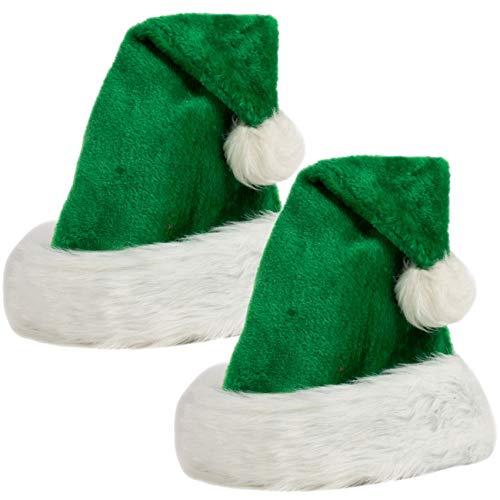 Ciffre 2 Stück im Set Weihnachtsmütze Nikolausmütze Winter Mütze Mützen Nikolaus Santa Grün Plüsch Dicker Fellrand 56-58cm Kopfumfang von Ciffre