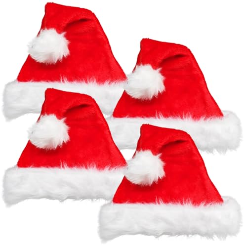 Ciffre 4er Set WEIHNACHTSMÜTZE NIKOLAUSMÜTZE PLÜSCH DICKER FELLRAND für alle KOPFGRÖßEN Erwachsene und Kinder von Ciffre
