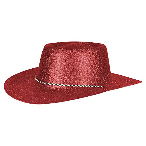 Ciffre Texas Westernhut Party Hut Sheriff Fasching Masken Perücke Maske - Cowboyhut Glitzer Look Dunkel Rot von Ciffre