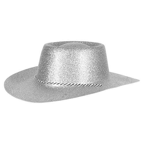 Ciffre Texas Westernhut Party Hut Sheriff Fasching Masken Perücke Maske - Cowboyhut Glitzer Look Silber von Ciffre