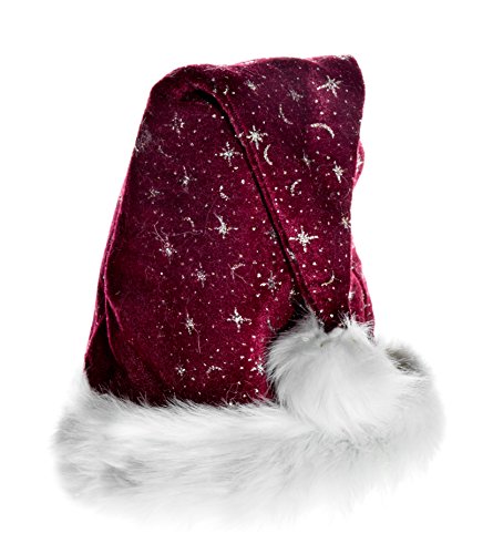 Ciffre Weihnachtsmütze Nikolausmütze Fuchsia Bordeaux Plüsch mit Glitzer Staub Dicker Fellrand X23 von Ciffre