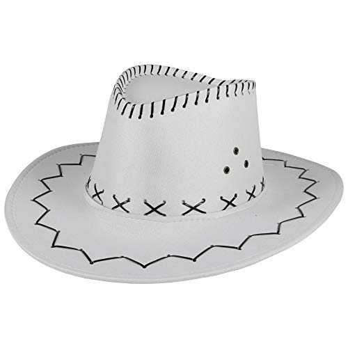 Cowboy Hut Sheriff Fasching Masken Perücke Maske - Zick Zack Muster Weiß von Ciffre