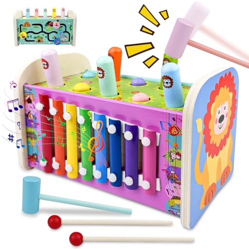 Cigrubo 3-in-1 Hammerspiel für Kinder ab 3 Jahre, Xylophon Kinder, Hämmerchenspiel, Klopfbank Holz, Montessori Musik Spielzeug, Klopfspiel, Motorikspielzeug Geschenk für Jungen und Mädchen Cigrubo 3-in-1 Hammerspiel für Kinder ab 3 Jahre, Xylophon Kinder, Hämmerchenspiel, Klopfbank Holz, Montessori Musik Spielzeug, Klopfspiel, Motorikspielzeug Geschenk für Jungen und Mädchen von Cigrubo