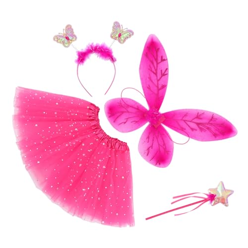 Ciieeo 1 Satz Butterfly Cosplay Kostüm Set für Mädchen Teiliges Set mit Schmetterlingsflügeln Haarband Feenstab und Rock für Halloween Karneval und Bühnenaufführungen von Ciieeo
