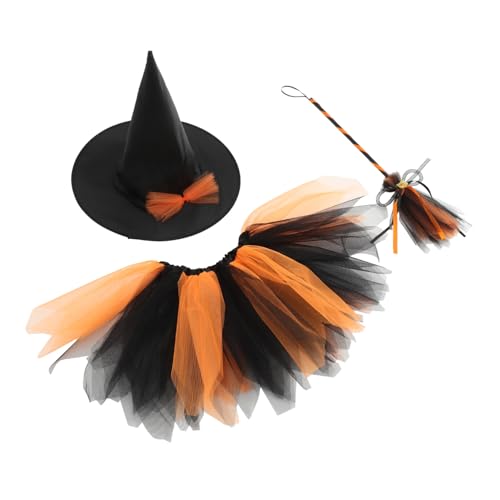Ciieeo 1 Satz Halloween Hexen Kostüm Set für Teiliges Outfit mit Rock Besen und Hut für Rollenspiele Bühnenaufführungen und Themenpartys von Ciieeo