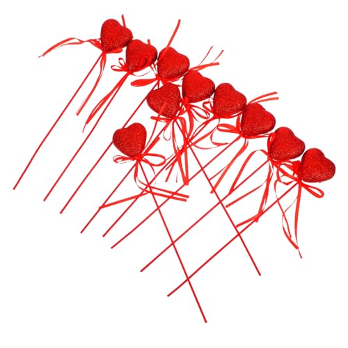Ciieeo Valentinstags-ornamentset in Herzform 10 Stück Rote Schaumstoffstiele Glitzerschleife Für Dekorative Blumenarrangements von Ciieeo