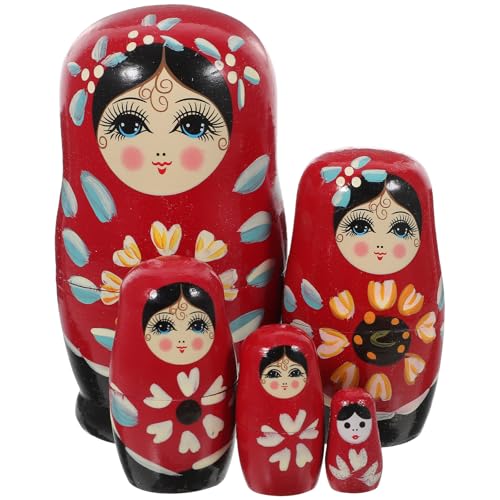 Ciieeo 1 Set 5-teilig Russische Nesting Dolls, Handbemaltes Matrjoschka-stapelspielzeug aus Holz, Rote Holzpuppendekoration für Kinder Und Heimdekoration, 4, 52 Zoll Ciieeo 1 Set 5-teilig Russische Nesting Dolls, Handbemaltes Matrjoschka-stapelspielzeug aus Holz, Rote Holzpuppendekoration für Kinder Und Heimdekoration, 4, 52 Zoll von Ciieeo