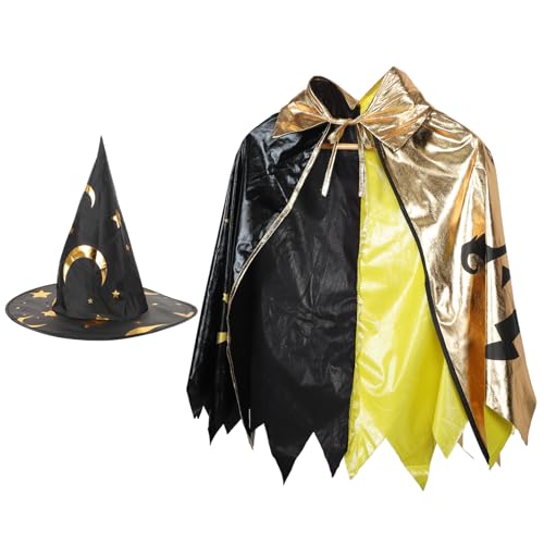 Ciieeo 1 Set Zauberer Kostüm: Halloween Kinder Zauberer Kostüm mit Sternen-Muster Umhang und faltbarem Hut - Bequem und atmungsaktiv für Jungen und Mädchen Geburtstagsfeiern Rollenspiele Ciieeo 1 Set Zauberer Kostüm: Halloween Kinder Zauberer Kostüm mit Sternen-Muster Umhang und faltbarem Hut - Bequem und atmungsaktiv für Jungen und Mädchen Geburtstagsfeiern Rollenspiele von Ciieeo