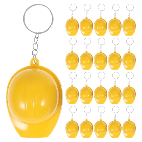 Ciieeo 100 Stück Mini Bauhelm Schlüsselanhänger Gelbe Sicherheitshelme Partygeschenk Ingenieur Schlüsselring Rucksackanhänger Bau-Themen Dekorationen von Ciieeo