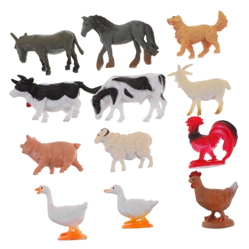 Ciieeo 12 Stück Simulation Bauernhof Geflügel Tiermodell Kleines Miniaturspielzeug Figur Kuh Welpe Hunde Tiere Das Tier Stehendes Tiermodell Mini Tierstatue Tier Kognitives Modell PVC von Ciieeo